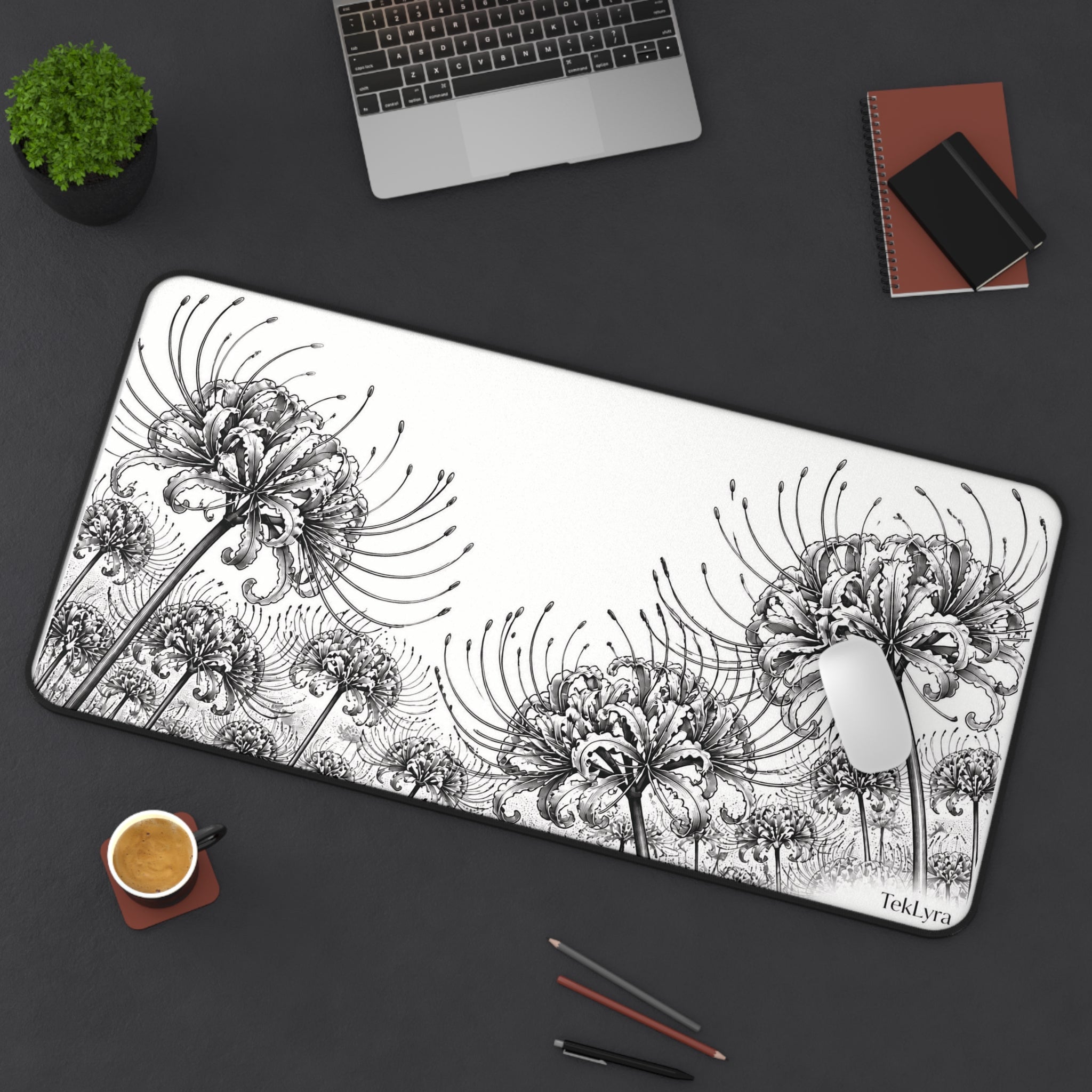 Black and white Spider Lily Mousepad, White bakcground