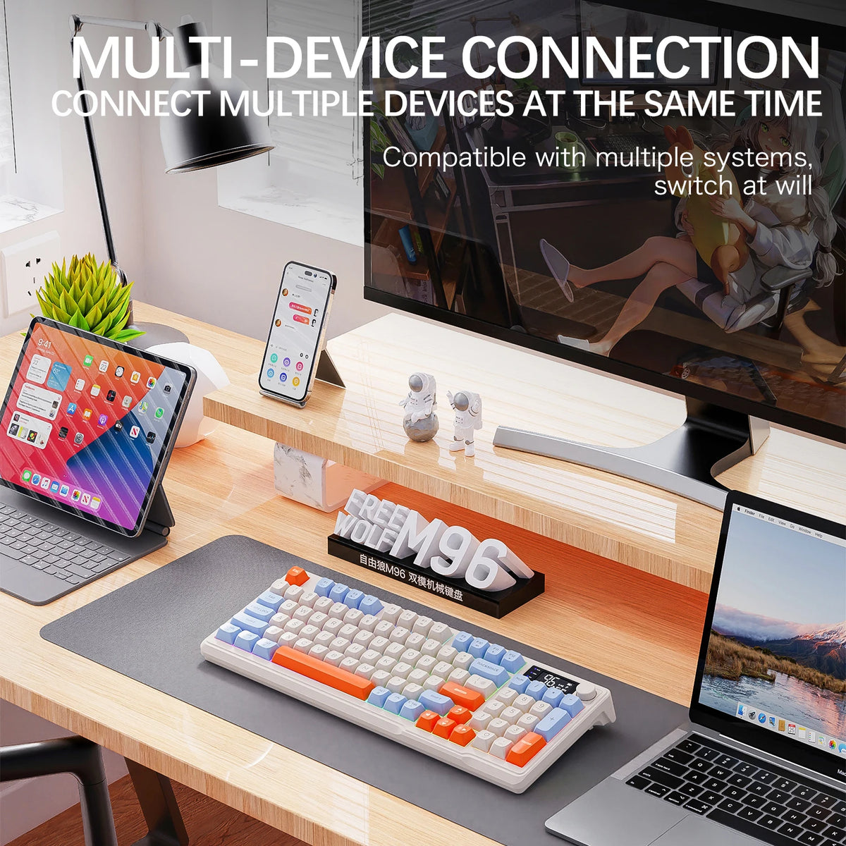 FREEWOLF M96 Wireless Keyboard & Mouse Kit with Smart Display