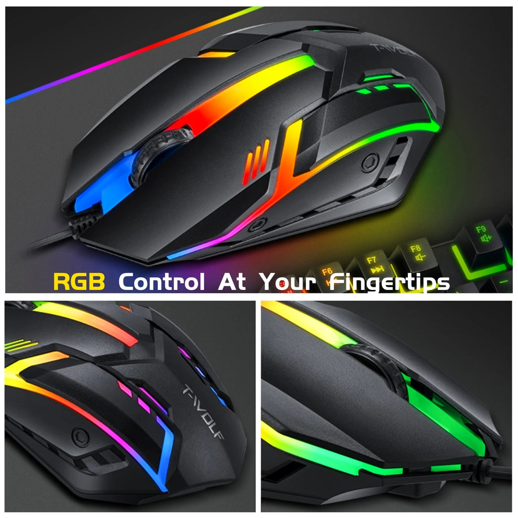 T-WOLF 4-in-1 RGB Gaming Keyboard, Mouse, Headset & Pad Set