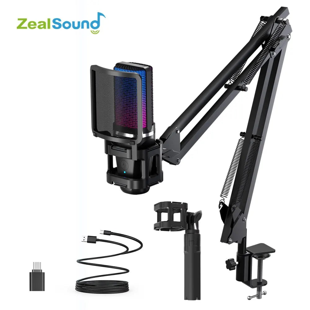 Zealsound RGB USB Condenser Microphone with Boom Arm