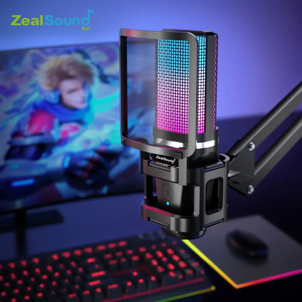Zealsound RGB USB Condenser Microphone with Boom Arm