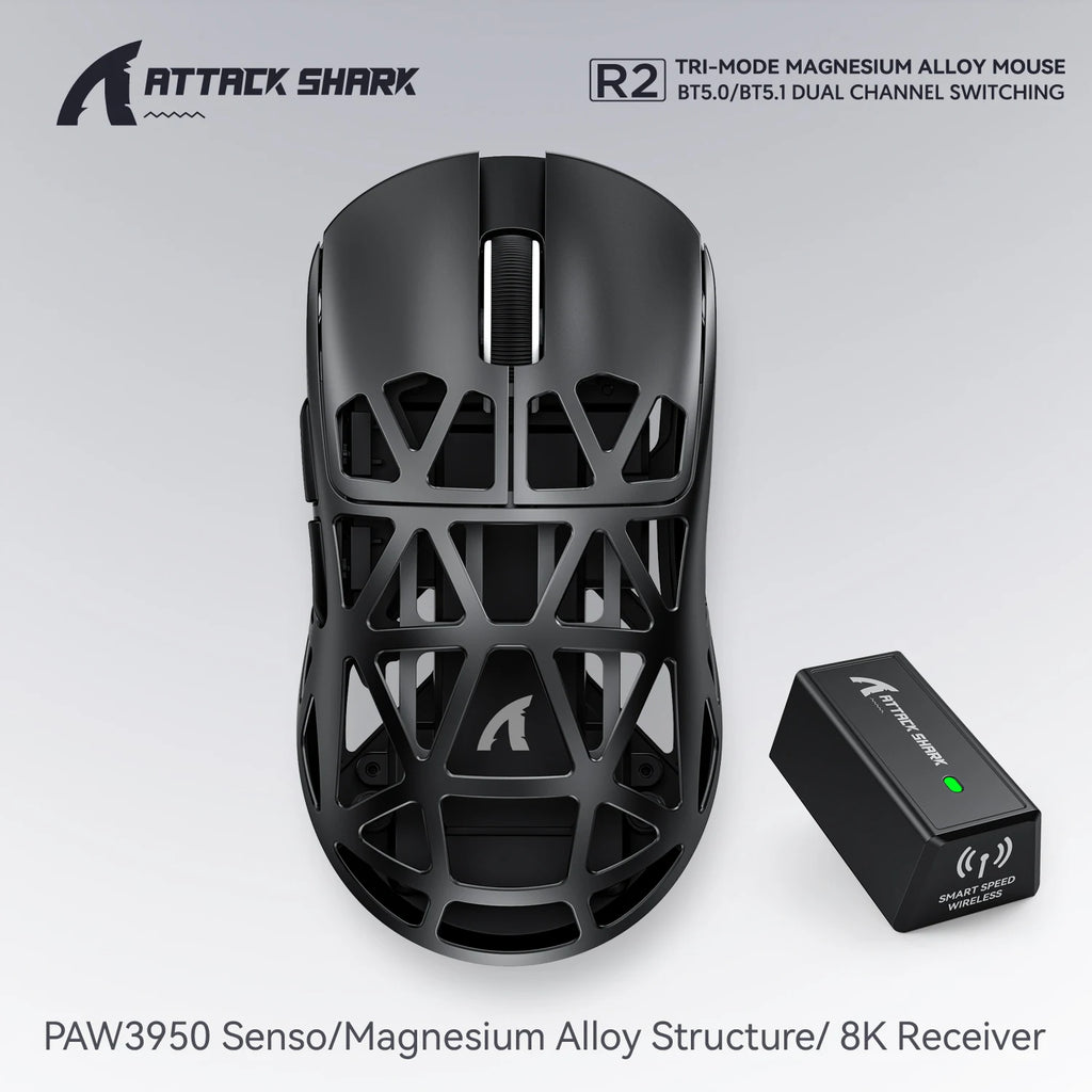 ATTACK SHARK R2 Wireless Gaming Mouse PAW3950 42000 DPI 8K Polling 48g Magnesium Alloy Tri-Mode Bluetooth E-sports Mouse