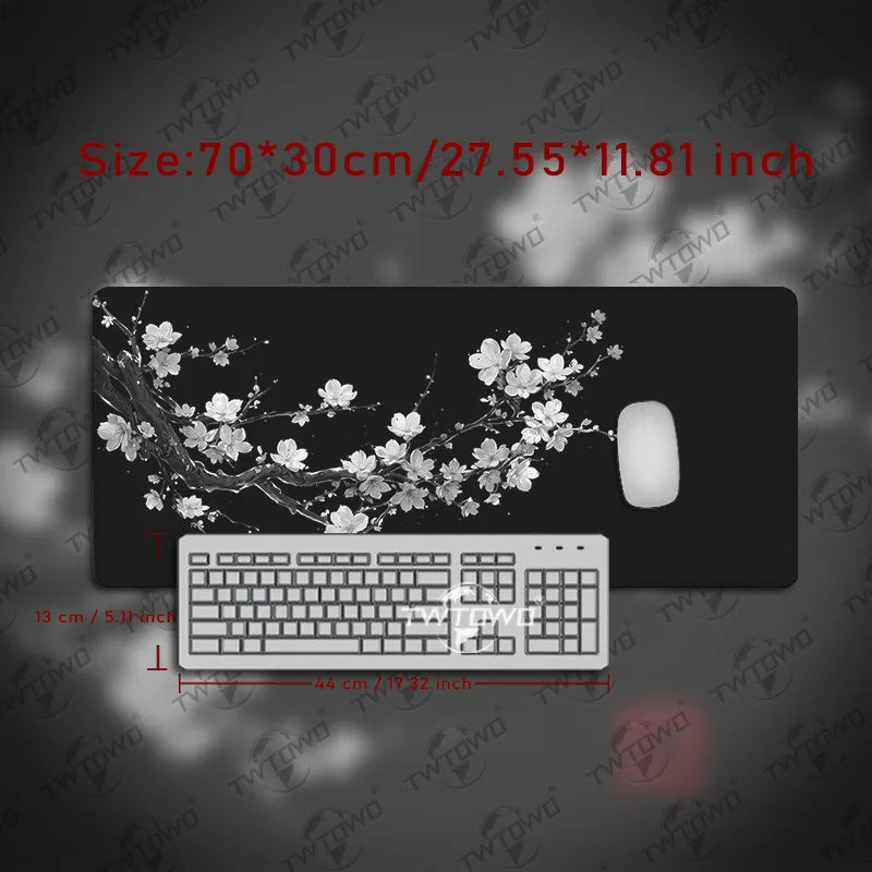 Black & White Japanese Cherry Blossom Desk Mat