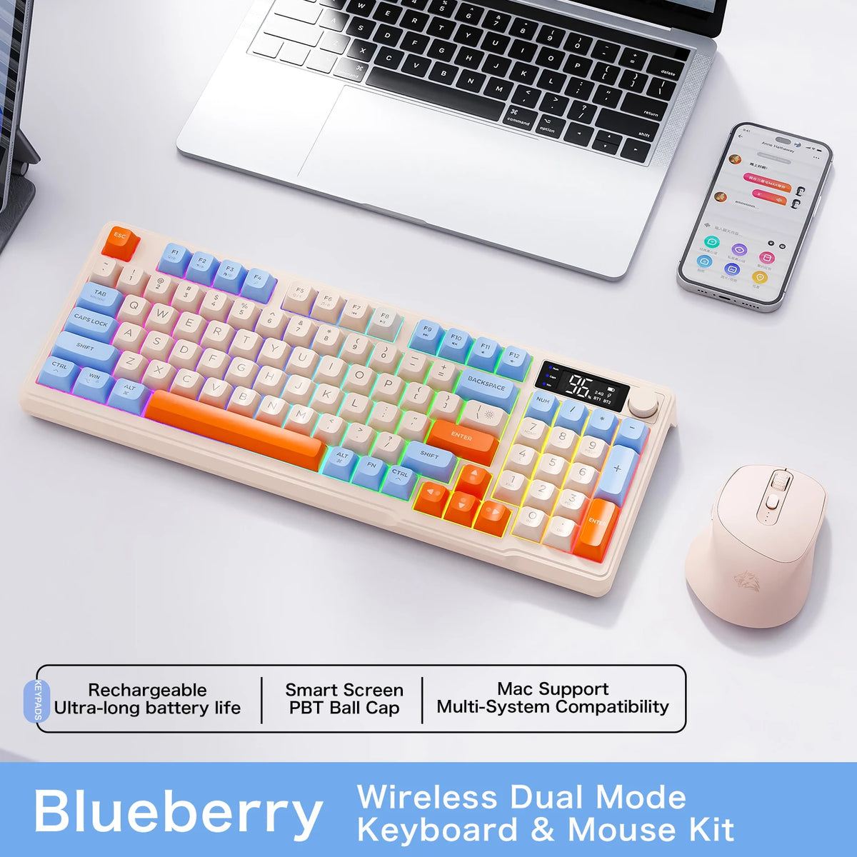FREEWOLF M96 Wireless Keyboard & Mouse Kit with Smart Display