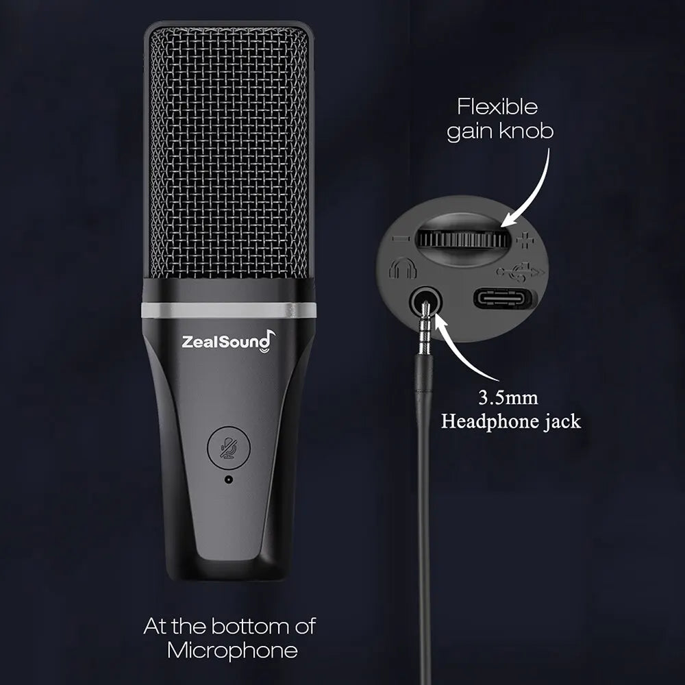 Zealsound RGB USB Condenser Microphone with Boom Arm