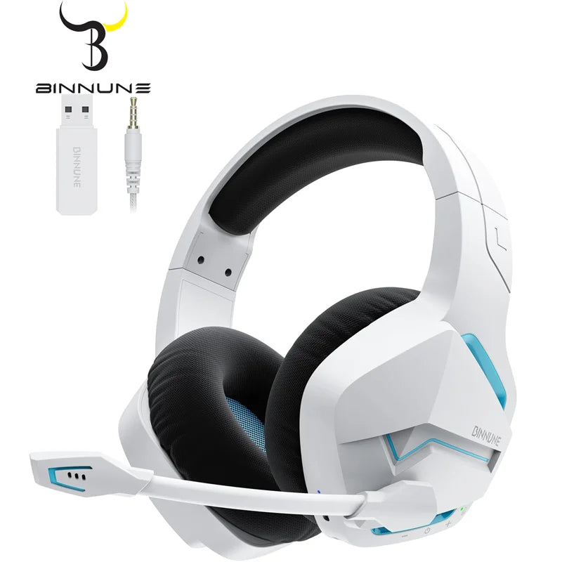 BINNUNE BW01 Wireless Gaming Headset with 2.4GHz for PS5,PS4,PC 120Hrs Bluetooth 5.3 Gaming Headphones with Noise Canceling Mic