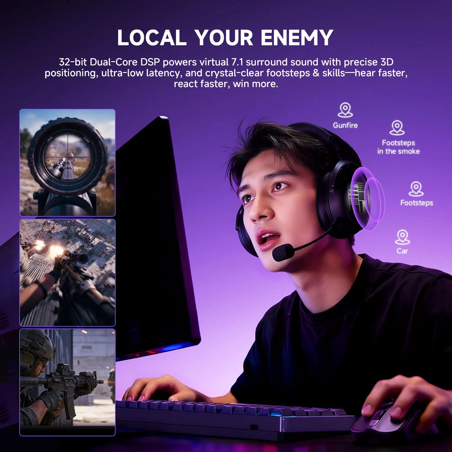AKKO Verge S9 E-Sports Headset with Mic Quad-Mode Gaming Headphone 7.1 Channel Surround Sound Pro-Tuned FPS Audio 53mm Driver