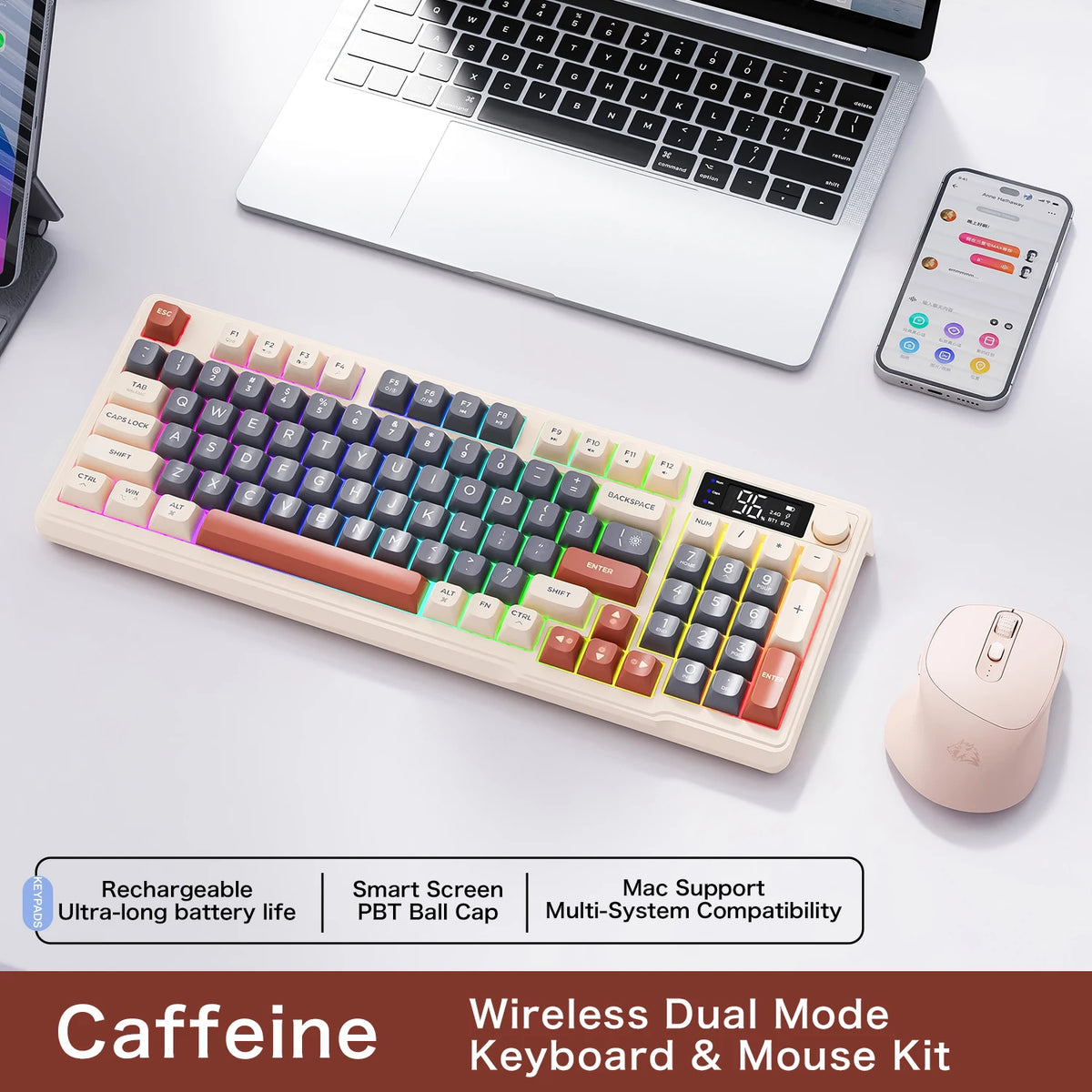 FREEWOLF M96 Wireless Keyboard & Mouse Kit with Smart Display