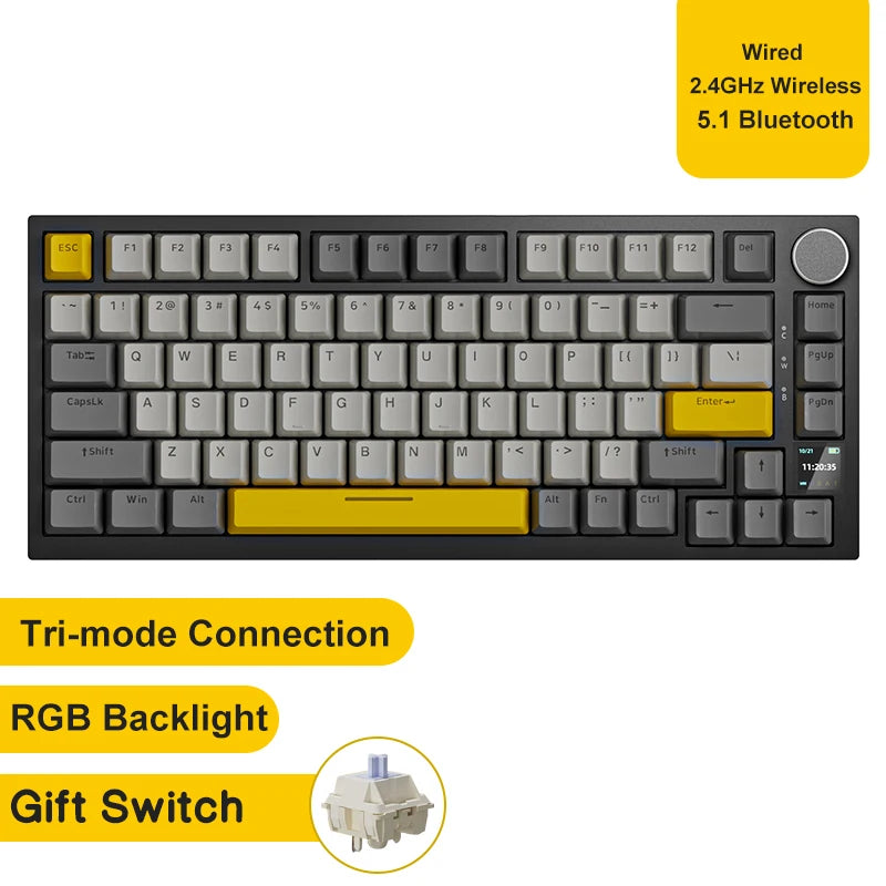 AJAZZ AK820/Pro Wireless Mechanical Keyboard Bluetooth 5.1 2.4G USB-C Wired Hot Swappable RGB Gaming Keyboard Gasket Mount with