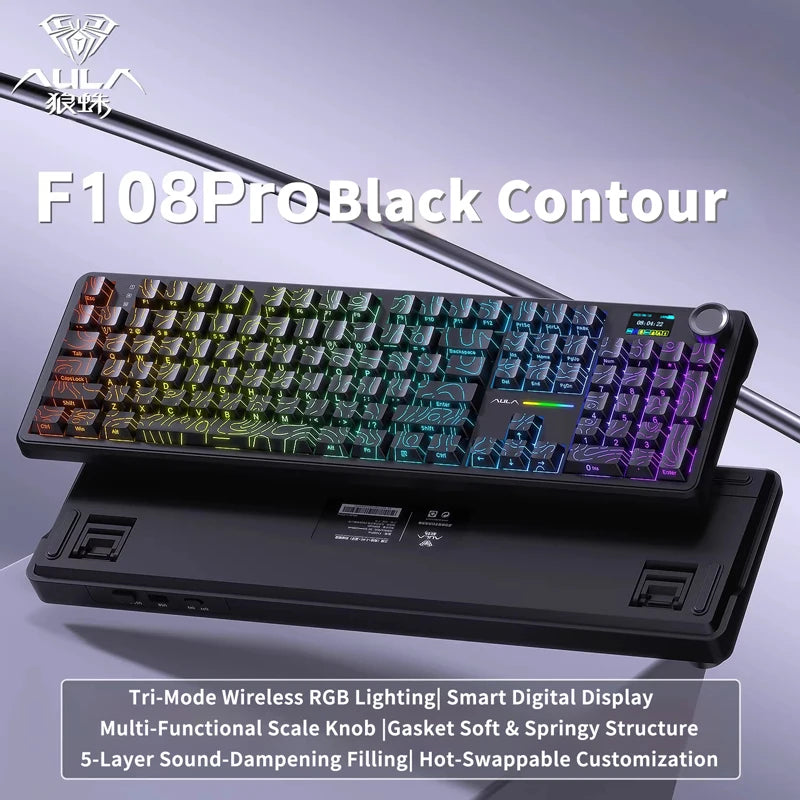 AULA F108 Pro 104-Key Tri-Mode Hot-Swap RGB Keyboard