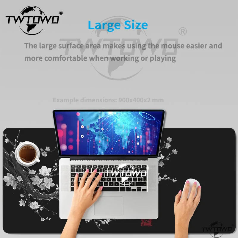 Black & White Japanese Cherry Blossom Desk Mat
