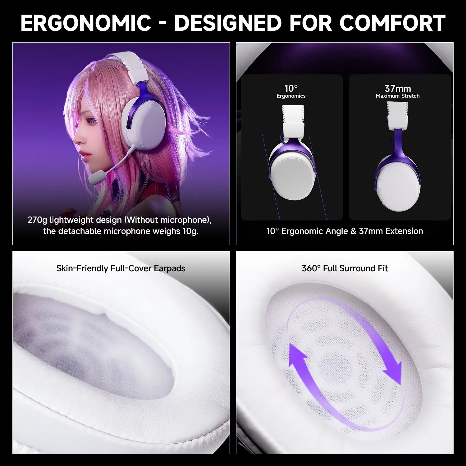 AKKO Verge S9 E-Sports Headset with Mic Quad-Mode Gaming Headphone 7.1 Channel Surround Sound Pro-Tuned FPS Audio 53mm Driver