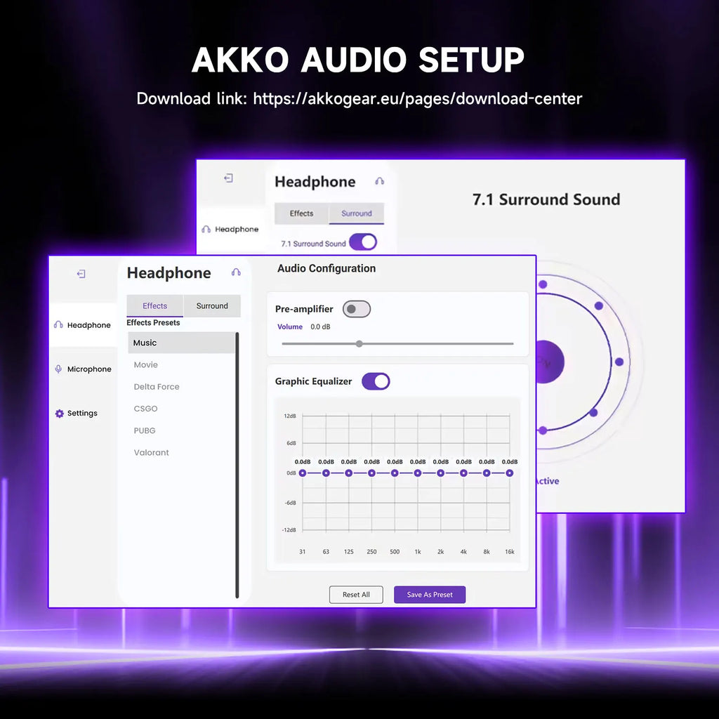 AKKO Verge S9 E-Sports Headset with Mic Quad-Mode Gaming Headphone 7.1 Channel Surround Sound Pro-Tuned FPS Audio 53mm Driver
