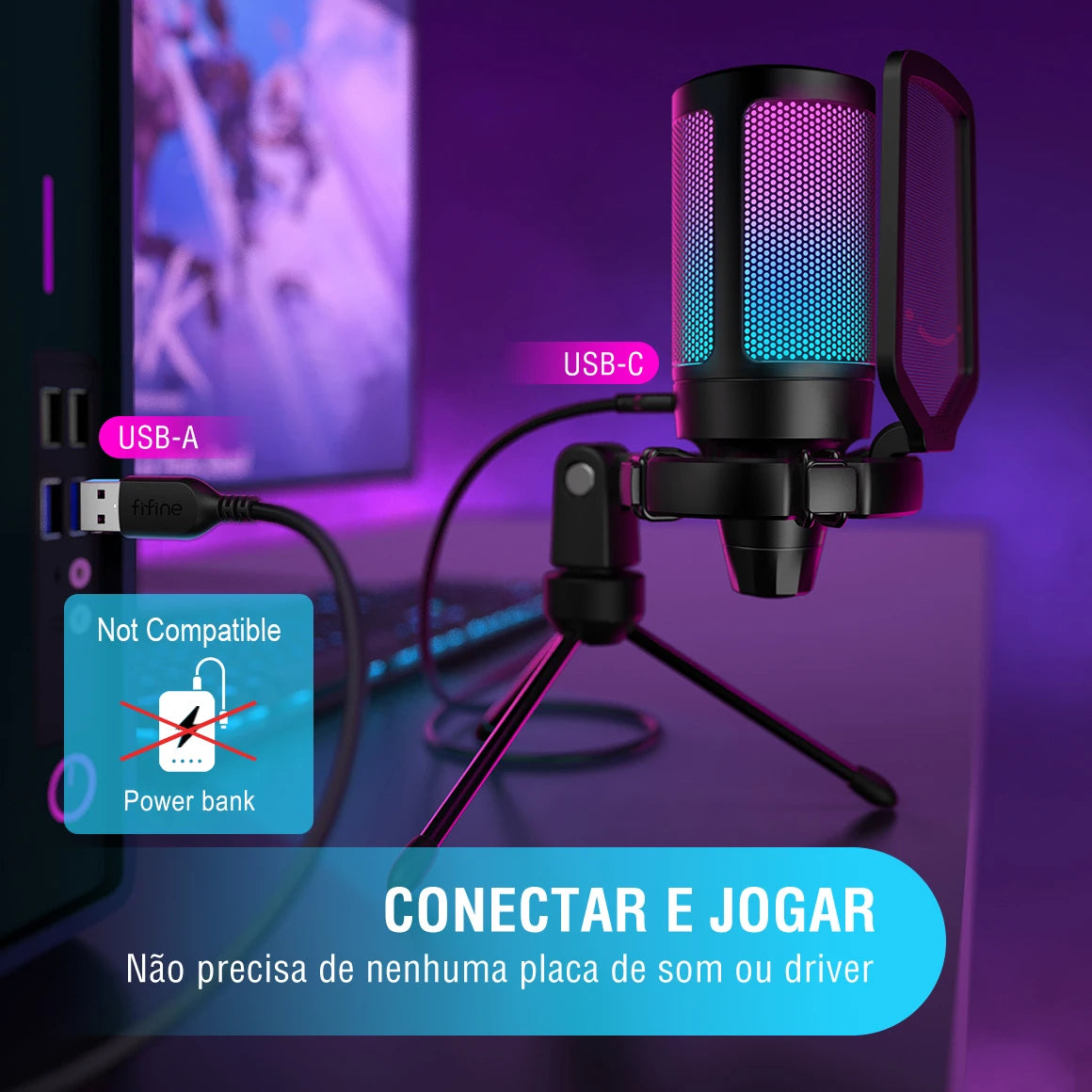 FIFINE A6V USB RGB Condenser Gaming Microphone