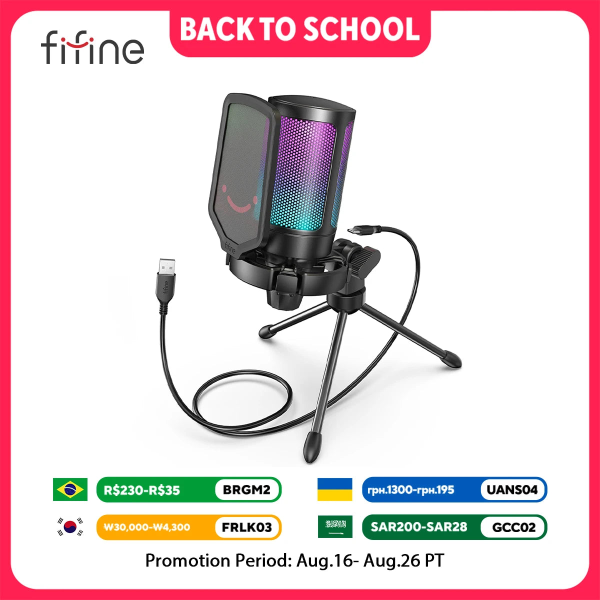 FIFINE A6V USB RGB Condenser Gaming Microphone
