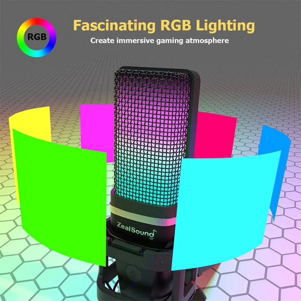 Zealsound RGB USB Condenser Microphone with Boom Arm