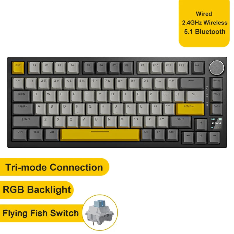 AJAZZ AK820/Pro Wireless Mechanical Keyboard Bluetooth 5.1 2.4G USB-C Wired Hot Swappable RGB Gaming Keyboard Gasket Mount with