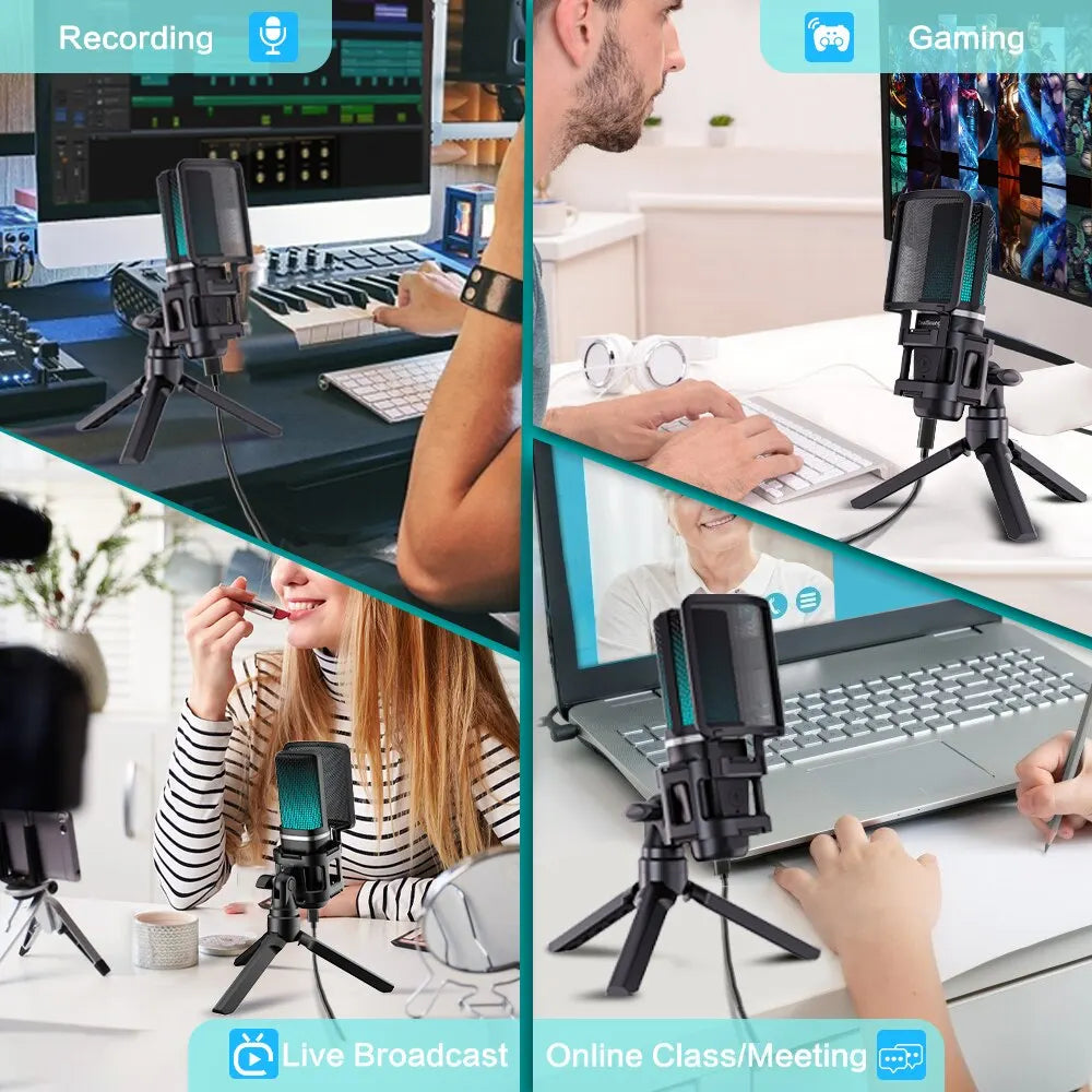 Zealsound RGB USB Condenser Microphone with Boom Arm