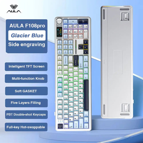 AULA F108 Pro Tri-Mode RGB Mechanical Keyboard with TFT Display