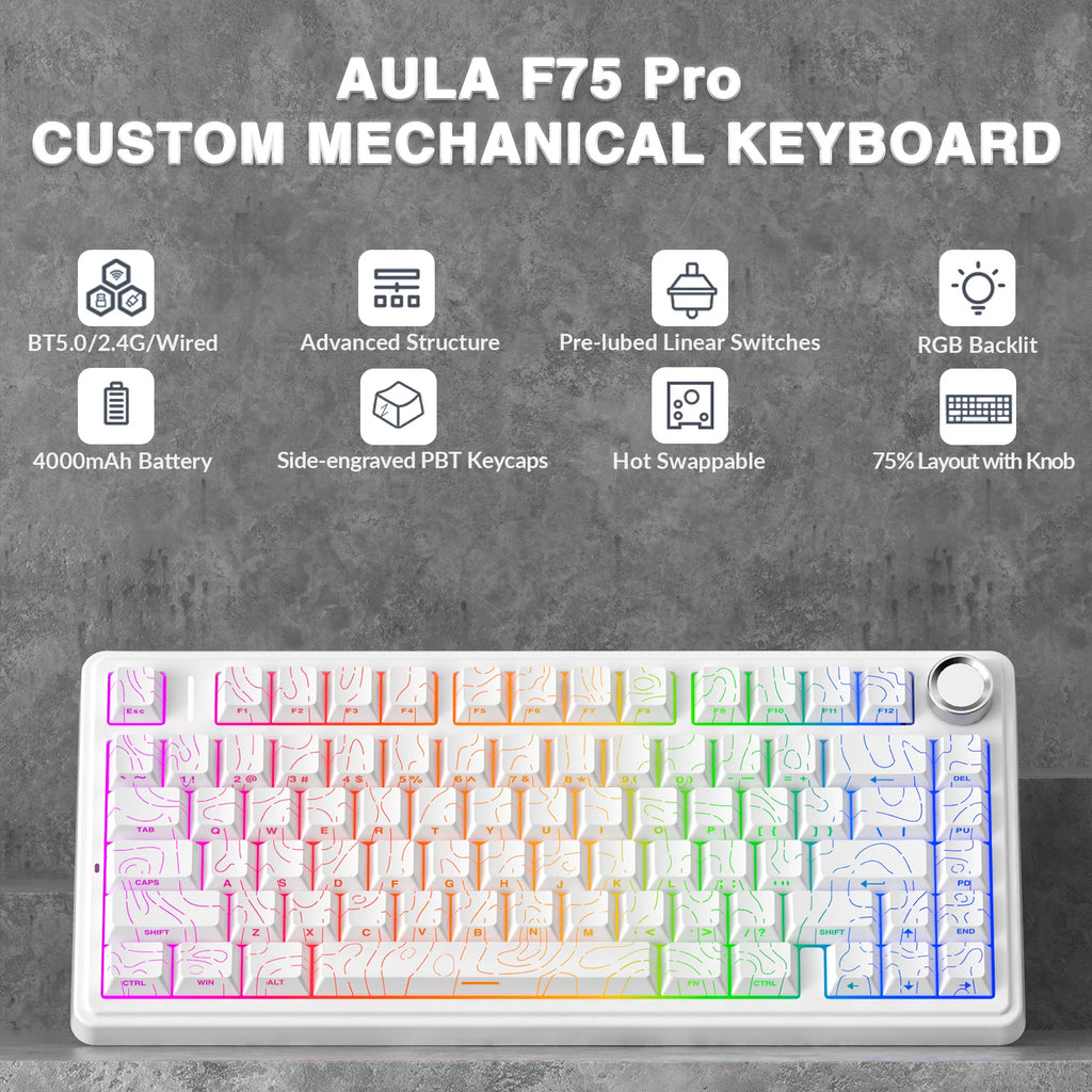 AULA F75 Pro 75% Gasket Wireless RGB Mechanical Keyboard