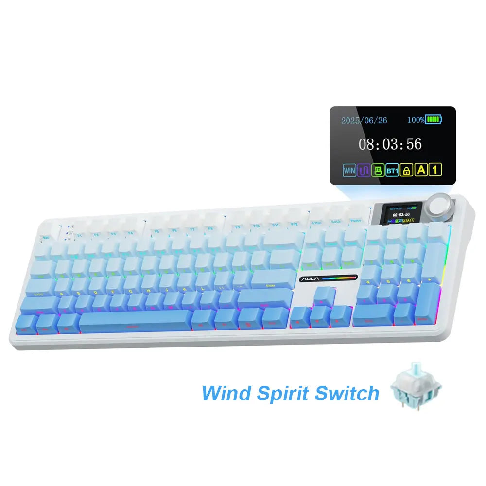 AULA F108 Pro Gaming Mechanical Keyboard Tri Mode Custom Multi-Knob Screen RGB Esports Wireless Keyboard with TFT Smart Display