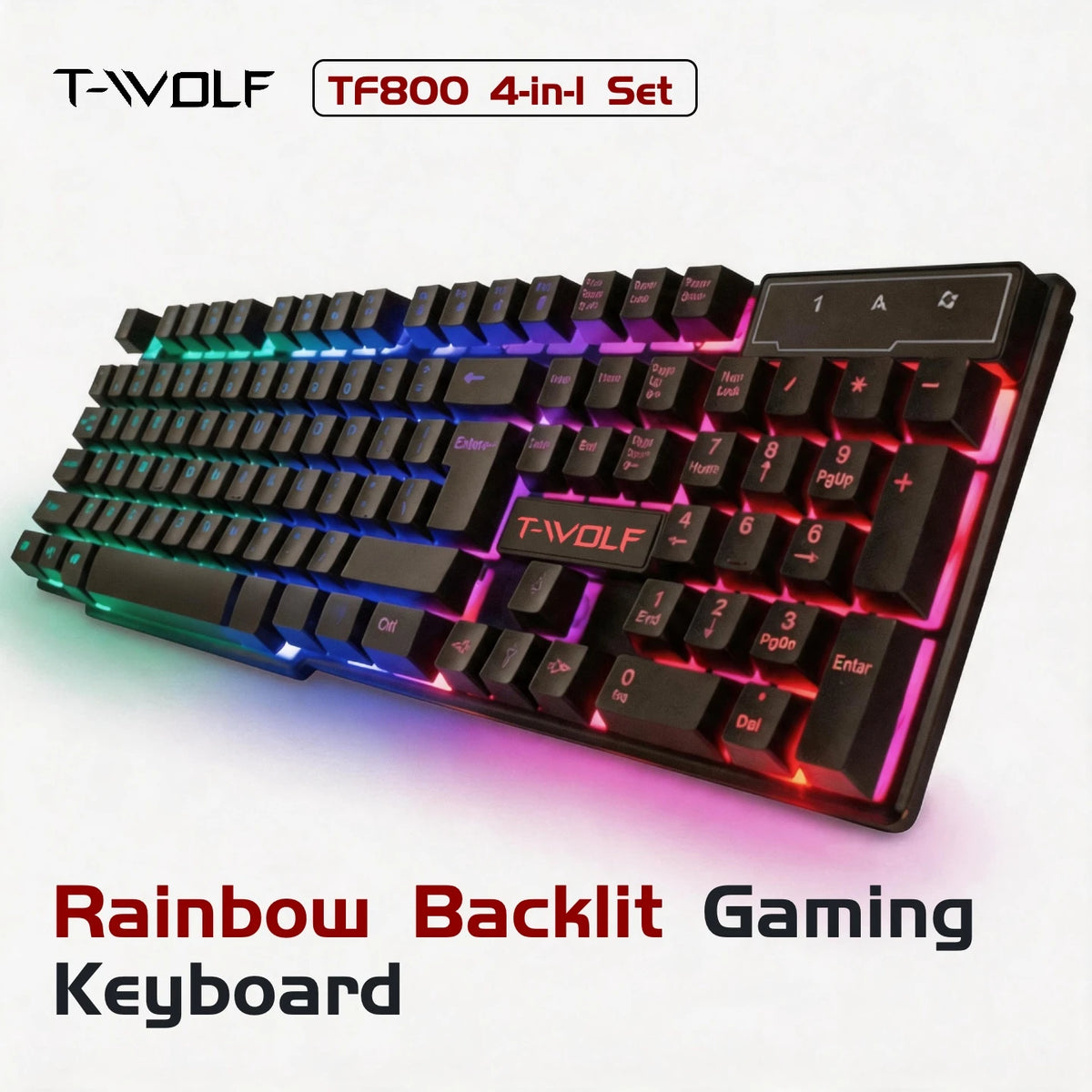 T-WOLF 4-in-1 RGB Gaming Keyboard, Mouse, Headset & Pad Set