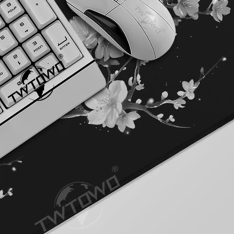 Black & White Japanese Cherry Blossom Desk Mat