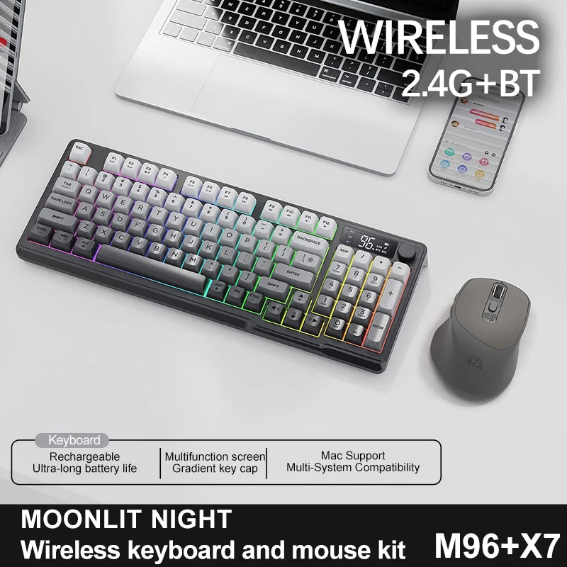 FREEWOLF M96 Wireless Keyboard & Mouse Kit with Smart Display
