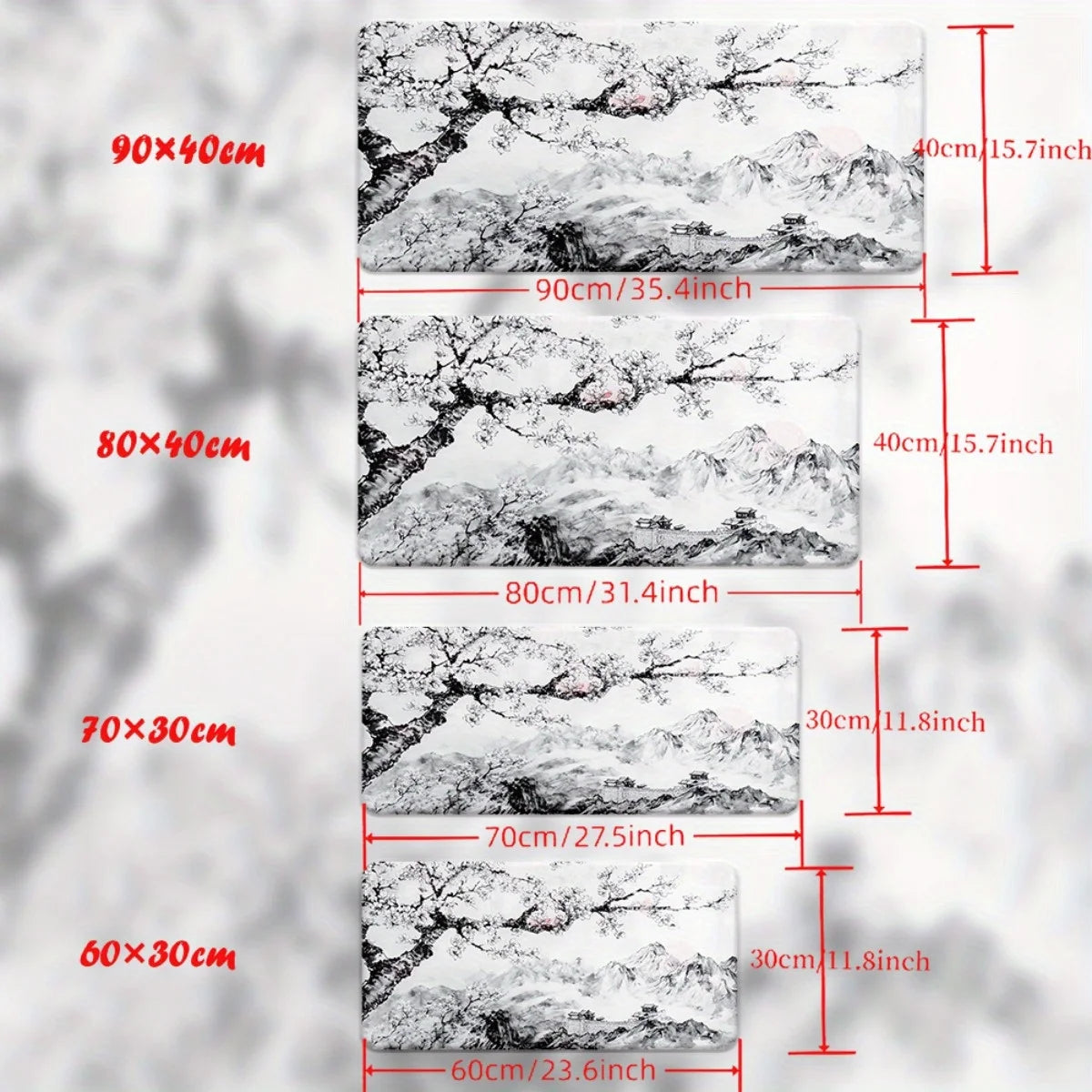 Black & White Cherry Blossom Mountain Desk Mat