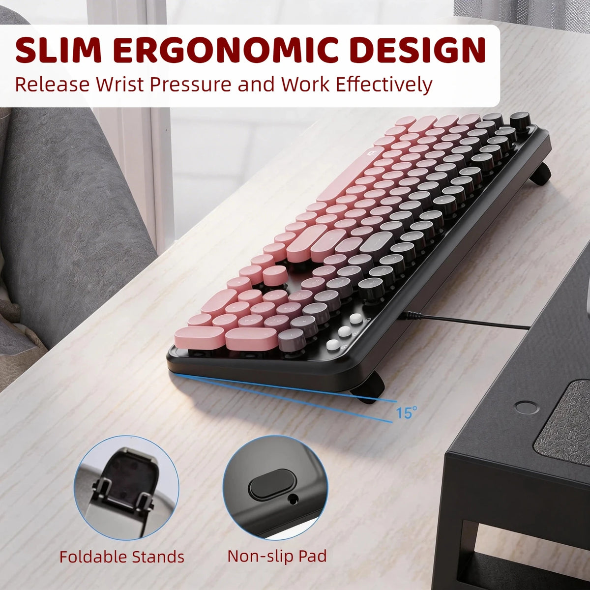 Retro Typewriter 104-Key Keyboard & Mouse Combo
