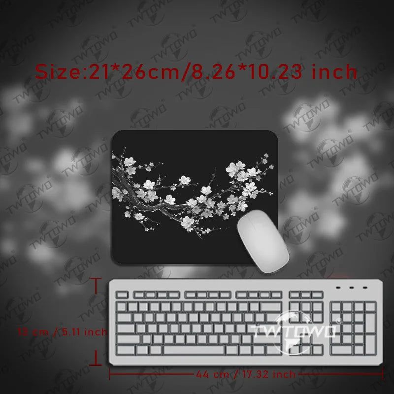 Black & White Japanese Cherry Blossom Desk Mat