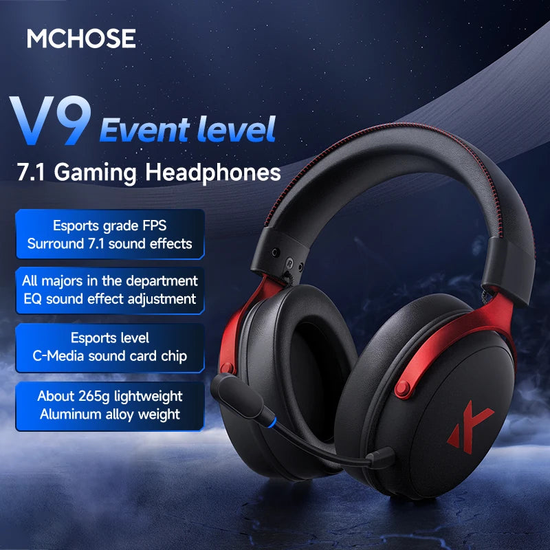 MCHOSE V9 Pro Headset with Microphone Three Mode Bluetooth Wireless Computer PC Gamer Headphones Accessories V9 Pro MCHOSE