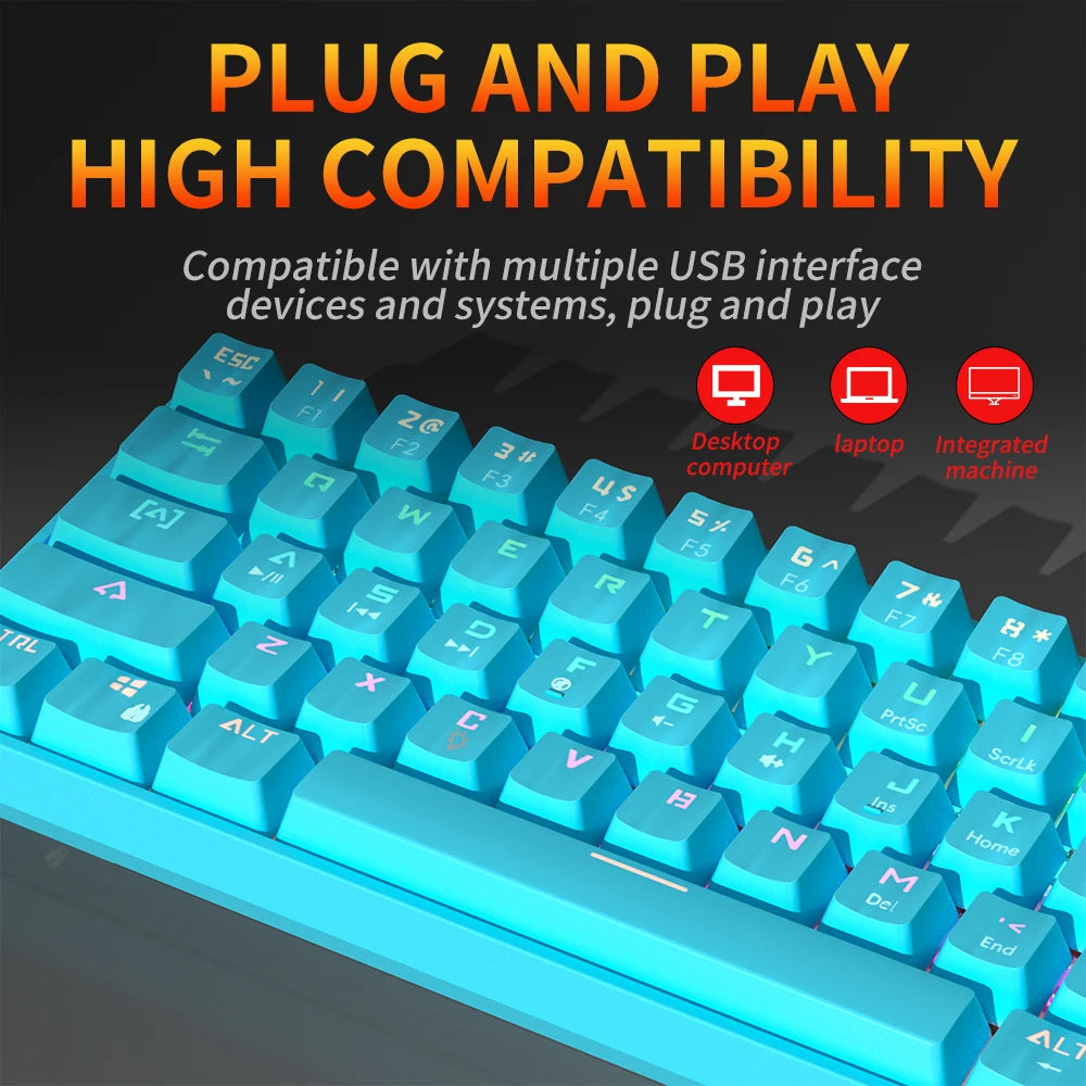 MUCAI MK61 USB Gaming Esports Mechanical Keyboard 61 Key Red Axis Wired Detachable Cable RGB Backlight Hot Swap