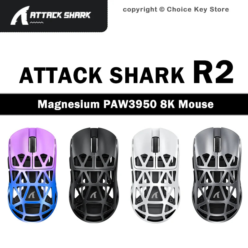 ATTACK SHARK R2 Wireless Gaming Mouse PAW3950 42000 DPI 8K Polling 48g Magnesium Alloy Tri-Mode Bluetooth E-sports Mouse