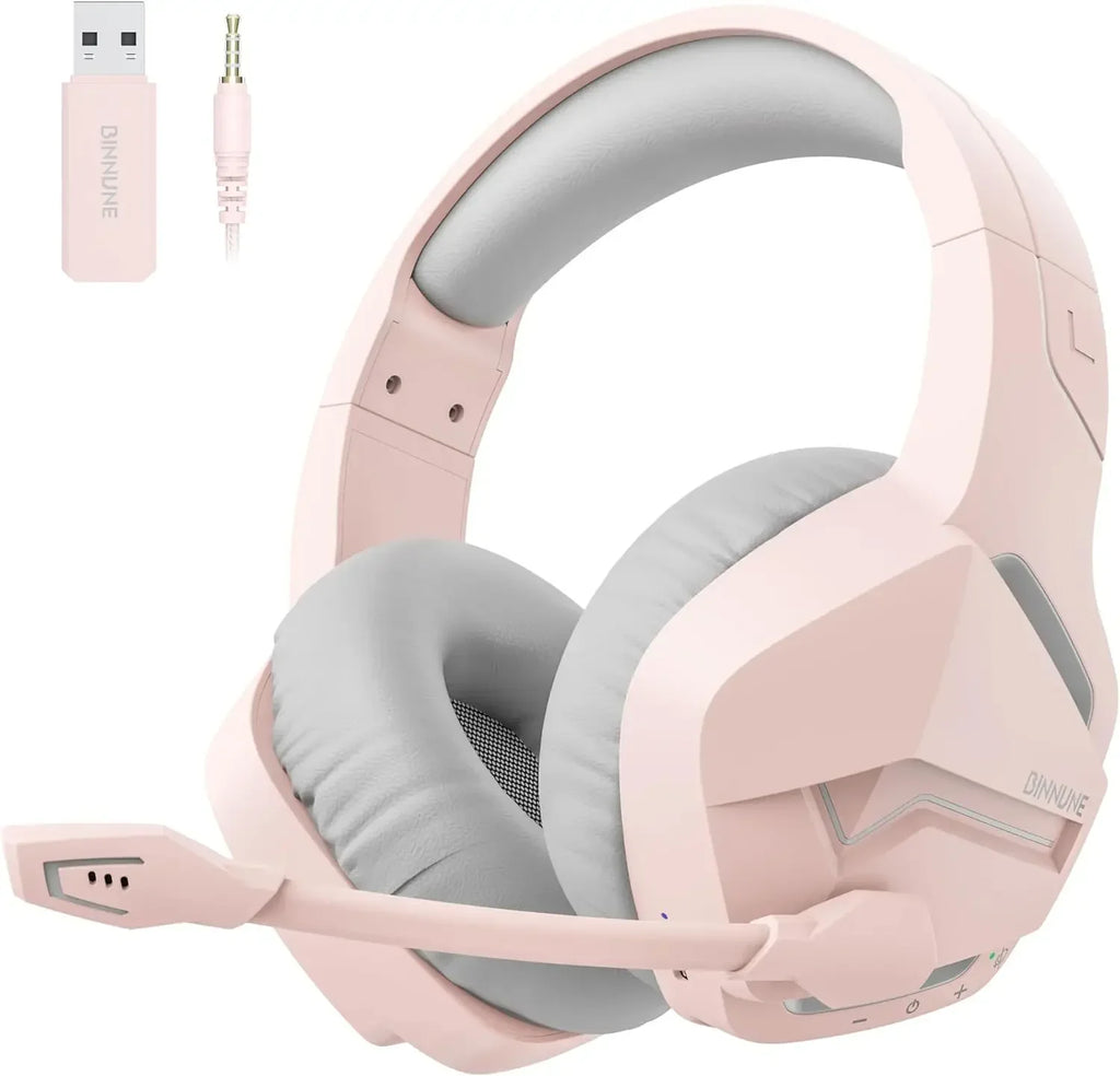 BINNUNE BW01 Wireless Gaming Headset with 2.4GHz for PS5,PS4,PC 120Hrs Bluetooth 5.3 Gaming Headphones with Noise Canceling Mic
