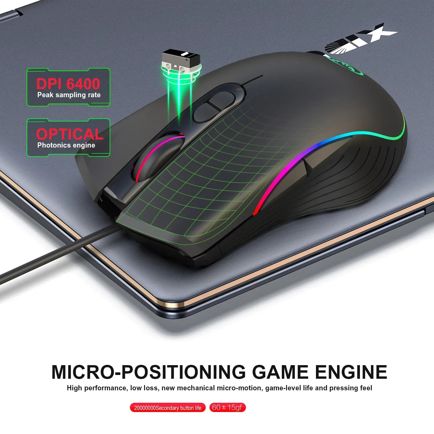 A869 HXSJ Colorful Light Gaming Mouse eSports Wired Mouse Computer Competitive Mouse