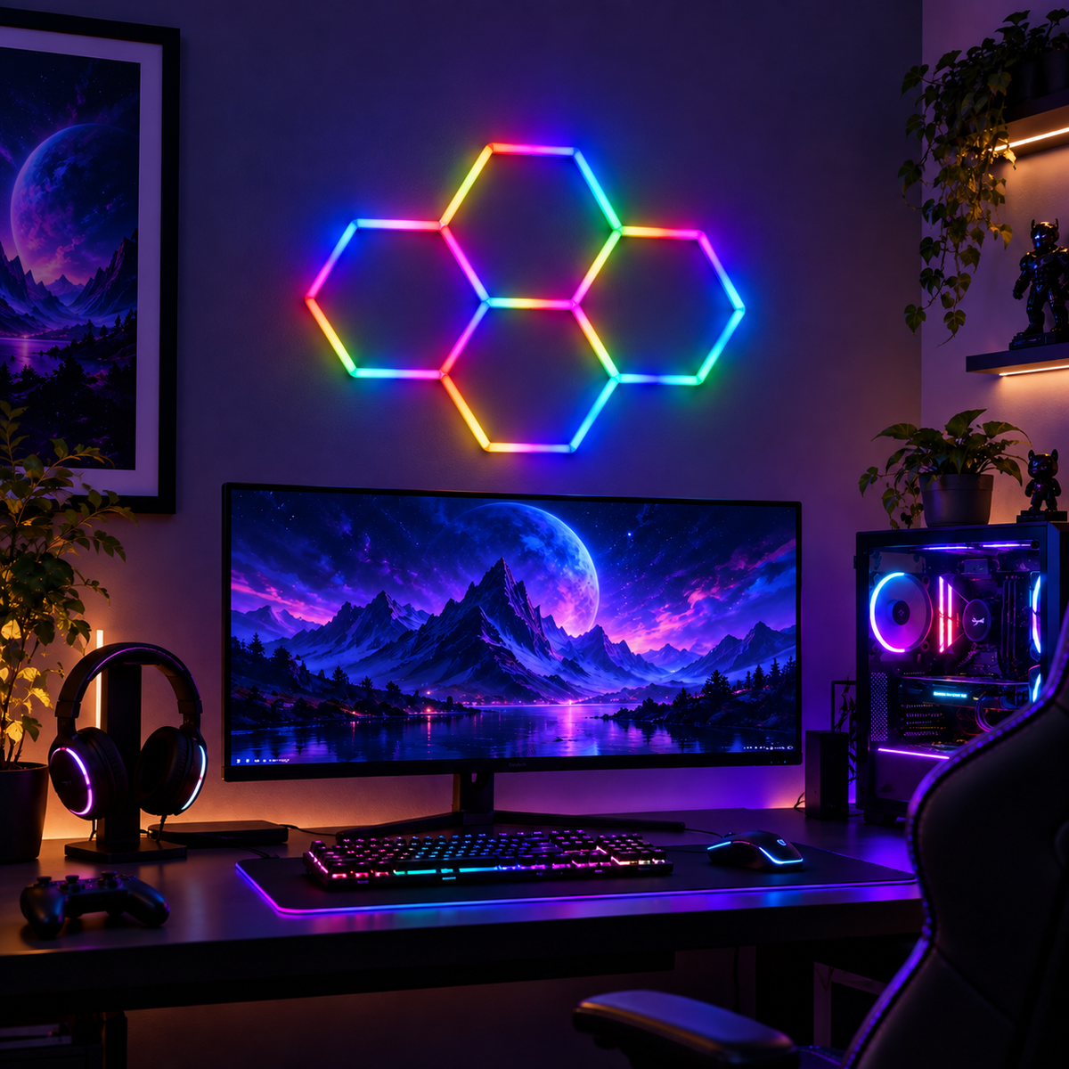 TekLyra HexaGlow RGB 4 Hex standard layout in realistic gaming setup